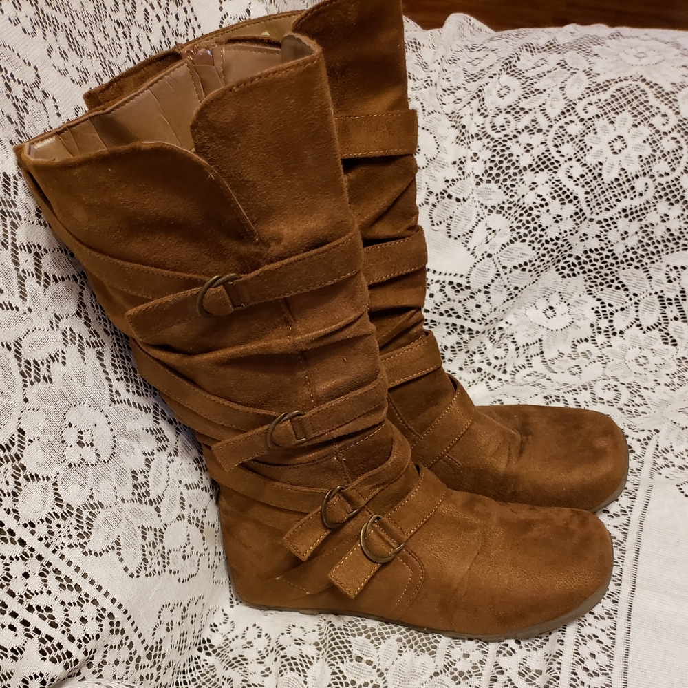 Faux suede brown boots